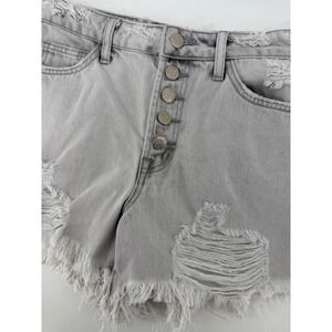 Vervet High Rise Distressed Denim Shorts Gray Button Fly VT929 Size Small